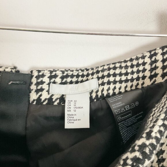 H&M Houndstooth Mini Skirt Black & White Fall Classic Academia Size 12 Women's - Picture 3 of 3